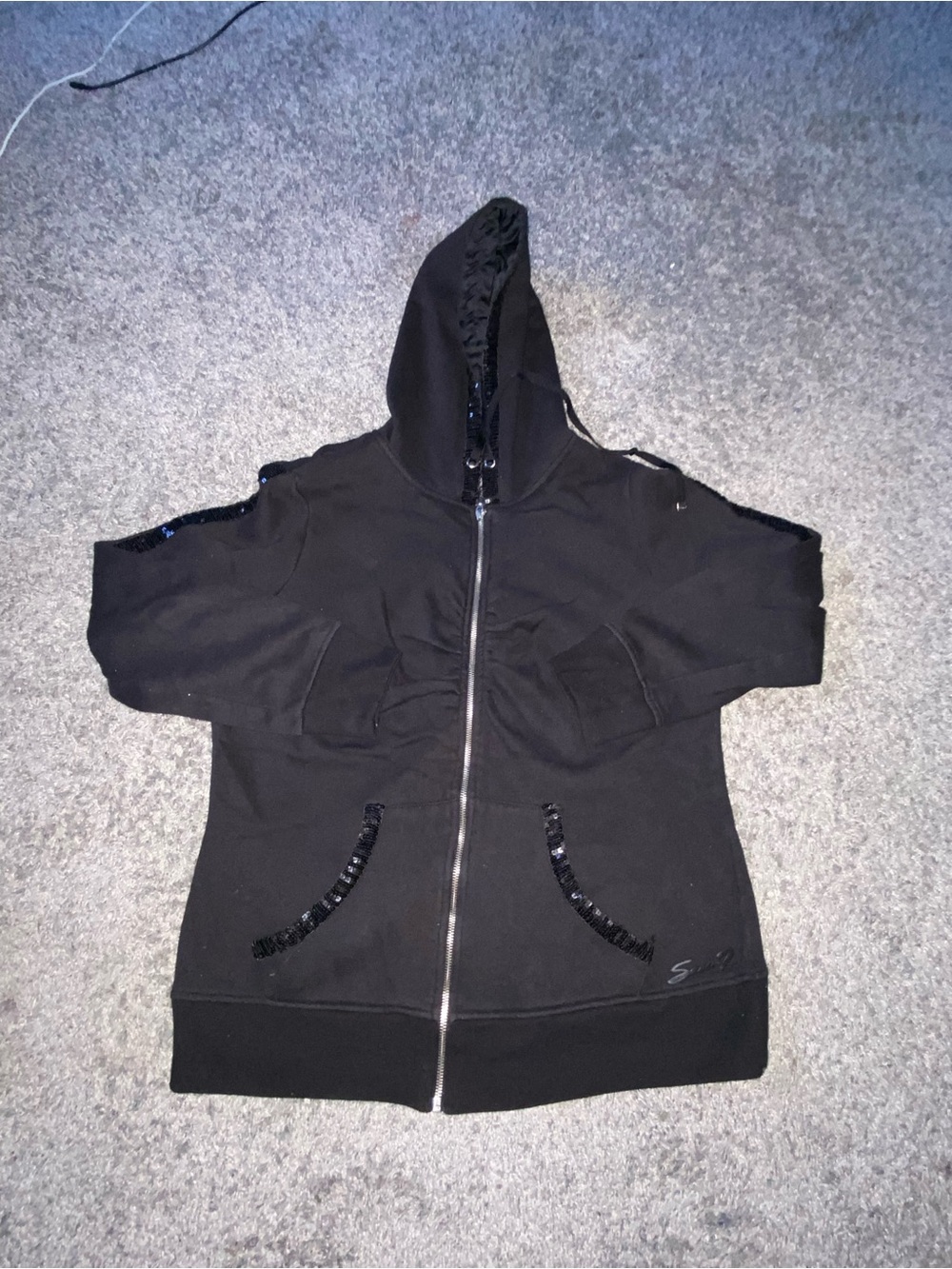 Seven7 Black Women's Zip-Up Hoodie with Sequin Trim